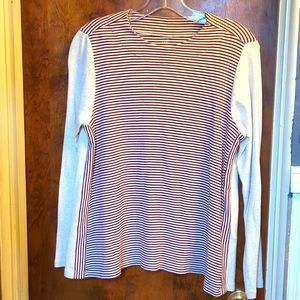 NWoT: J. JILL "PERFECT PIMA❤️‍🔥Striped A-Line Top" 🌟 gorgeous Burgundy/Grey LS
